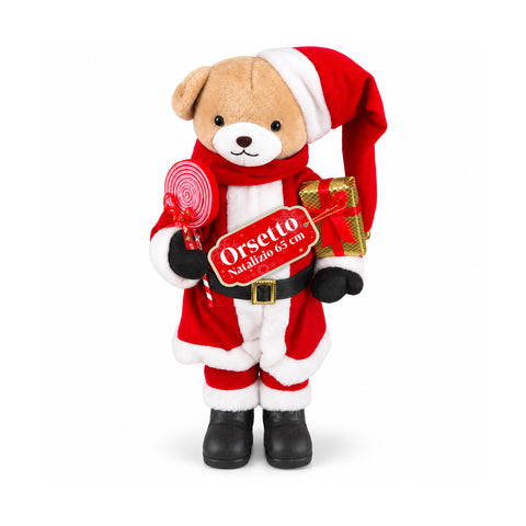 Ourson de Noël en peluche avec tenue rouge et blanche, trois tailles pour décorer l'intérieur