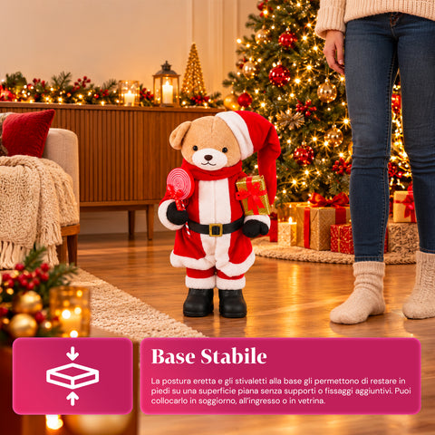 Ourson de Noël en peluche avec tenue rouge et blanche, trois tailles pour décorer l'intérieur
