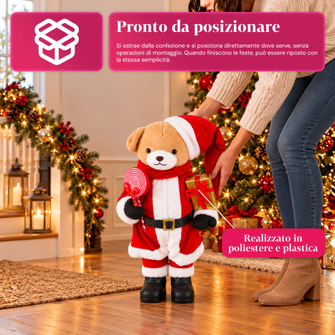 Ourson de Noël en peluche avec tenue rouge et blanche, trois tailles pour décorer l'intérieur