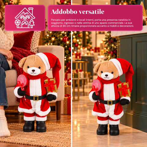 Ourson de Noël en peluche avec tenue rouge et blanche, trois tailles pour décorer l'intérieur