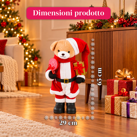 Ourson de Noël en peluche avec tenue rouge et blanche, trois tailles pour décorer l'intérieur