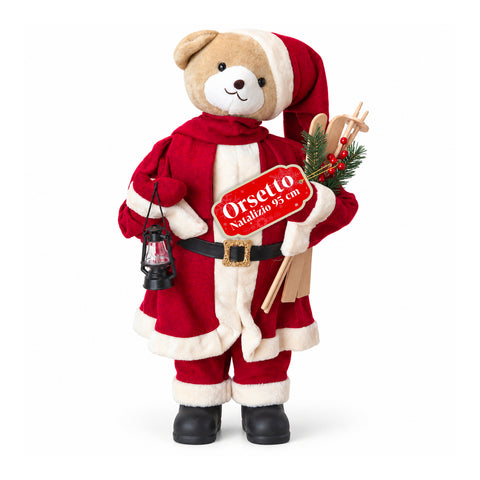Ourson de Noël en peluche avec tenue rouge et blanche, trois tailles pour décorer l'intérieur