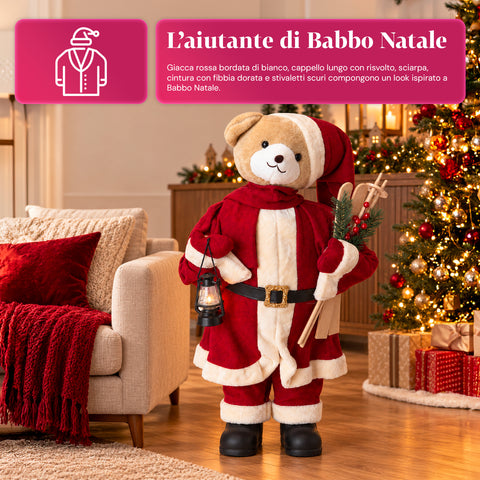 Ourson de Noël en peluche avec tenue rouge et blanche, trois tailles pour décorer l'intérieur