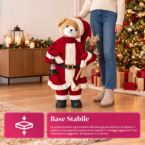 Ourson de Noël en peluche avec tenue rouge et blanche, trois tailles pour décorer l'intérieur