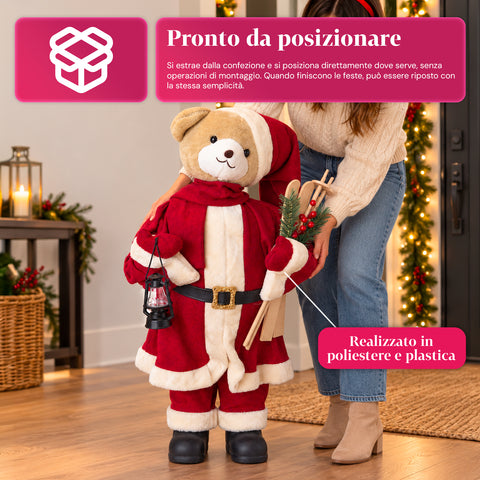 Ourson de Noël en peluche avec tenue rouge et blanche, trois tailles pour décorer l'intérieur