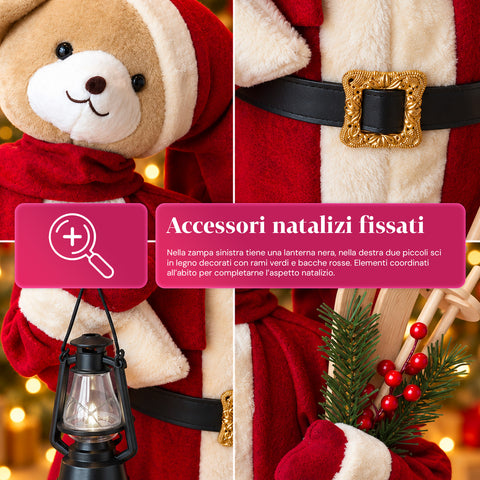 Ourson de Noël en peluche avec tenue rouge et blanche, trois tailles pour décorer l'intérieur