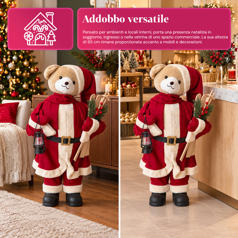 Ourson de Noël en peluche avec tenue rouge et blanche, trois tailles pour décorer l'intérieur