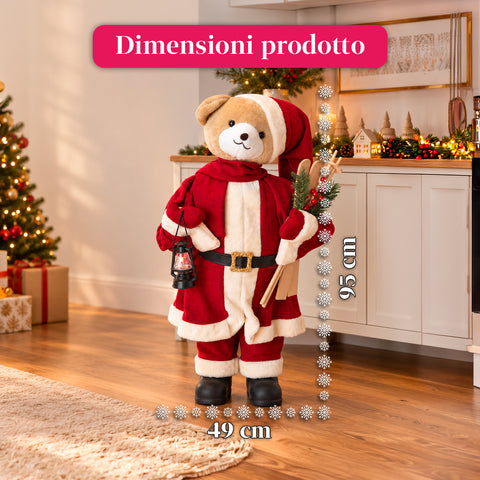 Ourson de Noël en peluche avec tenue rouge et blanche, trois tailles pour décorer l'intérieur