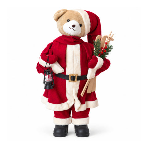 Ourson de Noël en peluche avec tenue rouge et blanche, trois tailles pour décorer l'intérieur