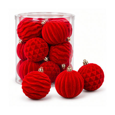 Set di 12 palline di Natale in velluto da 8 cm, tre diverse texture per confezione, 3 colori disponibili, sfere opache per l'albero e le decorazioni