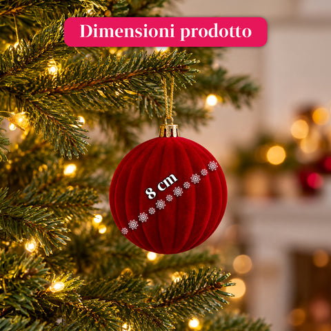 Set di 12 palline di Natale in velluto da 8 cm, tre diverse texture per confezione, 3 colori disponibili, sfere opache per l'albero e le decorazioni