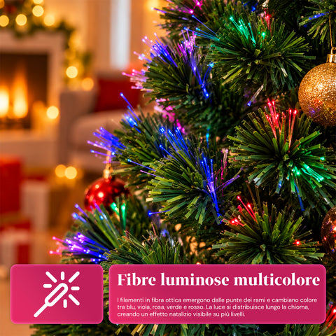 Sapin de Noël en fibre optique avec jeux de lumière et étoile de faîte, 2 hauteurs de 120 et 180 cm, branches en PVC, alimentation par transformateur