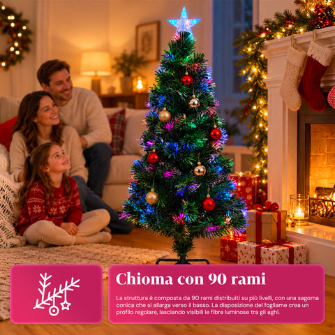 Sapin de Noël en fibre optique avec jeux de lumière et étoile de faîte, 2 hauteurs de 120 et 180 cm, branches en PVC, alimentation par transformateur
