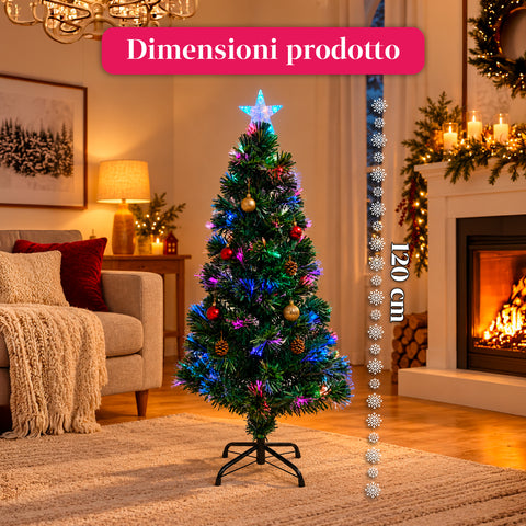 Sapin de Noël en fibre optique avec jeux de lumière et étoile de faîte, 2 hauteurs de 120 et 180 cm, branches en PVC, alimentation par transformateur