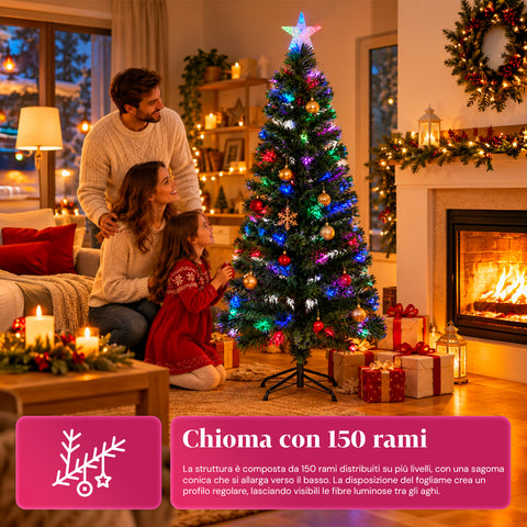Sapin de Noël en fibre optique avec jeux de lumière et étoile de faîte, 2 hauteurs de 120 et 180 cm, branches en PVC, alimentation par transformateur