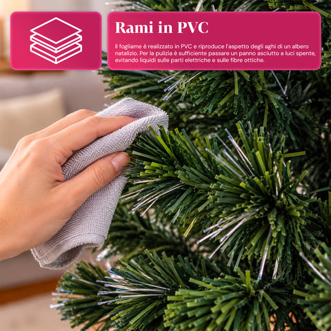 Sapin de Noël en fibre optique avec jeux de lumière et étoile de faîte, 2 hauteurs de 120 et 180 cm, branches en PVC, alimentation par transformateur