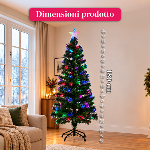 Sapin de Noël en fibre optique avec jeux de lumière et étoile de faîte, 2 hauteurs de 120 et 180 cm, branches en PVC, alimentation par transformateur
