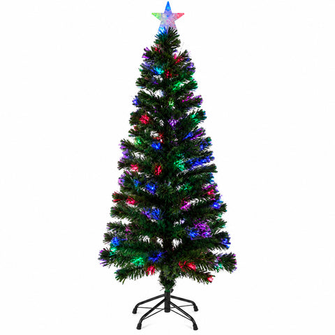 Sapin de Noël en fibre optique avec jeux de lumière et étoile de faîte, 2 hauteurs de 120 et 180 cm, branches en PVC, alimentation par transformateur