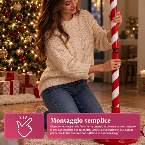 Réverbère de Noël rouge de 180 cm avec neige, lumière LED et musique, 2 variantes : Père Noël ou ourson, effet boule à neige en verre, décoration de Noël à poser au sol