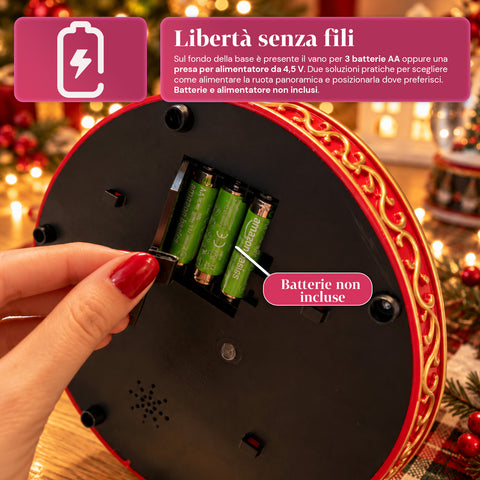 Grande roue de Noël avec lumières LED, musique et mouvement rotatif, 2 couleurs, décoration de Noël animée, hauteur 26 cm, base 22 cm, plastique
