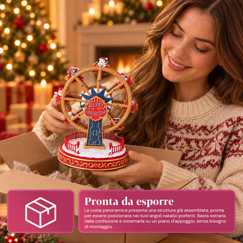 Grande roue de Noël avec lumières LED, musique et mouvement rotatif, 2 couleurs, décoration de Noël animée, hauteur 26 cm, base 22 cm, plastique