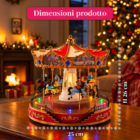 Grande roue de Noël avec lumières LED, musique et mouvement rotatif, 2 couleurs, décoration de Noël animée, hauteur 26 cm, base 22 cm, plastique