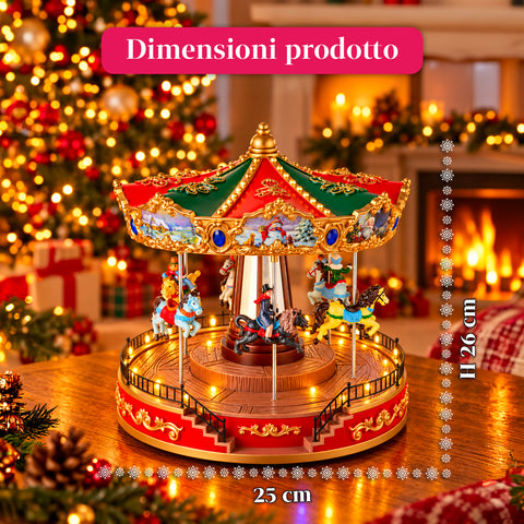 Grande roue de Noël avec lumières LED, musique et mouvement rotatif, 2 couleurs, décoration de Noël animée, hauteur 26 cm, base 22 cm, plastique