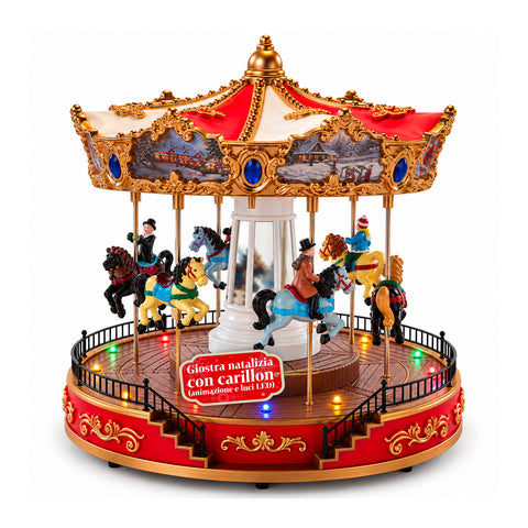 Grande roue de Noël avec lumières LED, musique et mouvement rotatif, 2 couleurs, décoration de Noël animée, hauteur 26 cm, base 22 cm, plastique