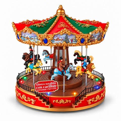 Grande roue de Noël avec lumières LED, musique et mouvement rotatif, 2 couleurs, décoration de Noël animée, hauteur 26 cm, base 22 cm, plastique