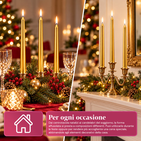 Bougies fines de Noël pour centres de table et chandeliers, lot de 6, 2 couleurs, hauteur 20 cm, cire de paraffine, finition brillante effet métallique