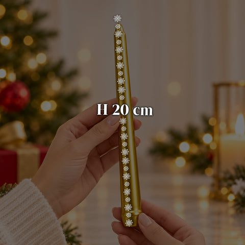 Bougies fines de Noël pour centres de table et chandeliers, lot de 6, 2 couleurs, hauteur 20 cm, cire de paraffine, finition brillante effet métallique