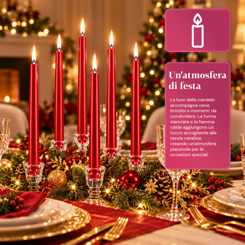 Bougies fines de Noël pour centres de table et chandeliers, lot de 6, 2 couleurs, hauteur 20 cm, cire de paraffine, finition brillante effet métallique