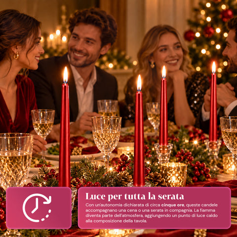 Bougies fines de Noël pour centres de table et chandeliers, lot de 6, 2 couleurs, hauteur 20 cm, cire de paraffine, finition brillante effet métallique