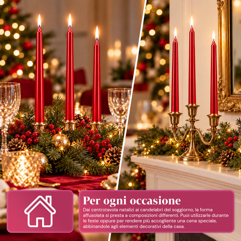 Bougies fines de Noël pour centres de table et chandeliers, lot de 6, 2 couleurs, hauteur 20 cm, cire de paraffine, finition brillante effet métallique