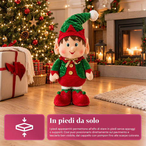 Elfe de Noël extensible, ornement décoratif, couleurs assorties, hauteur maximale 120 cm, jambes télescopiques, pieds lestés, polyester