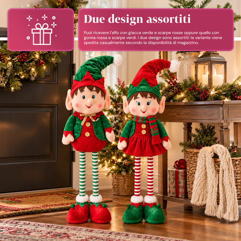 Elfe de Noël extensible, ornement décoratif, couleurs assorties, hauteur maximale 120 cm, jambes télescopiques, pieds lestés, polyester