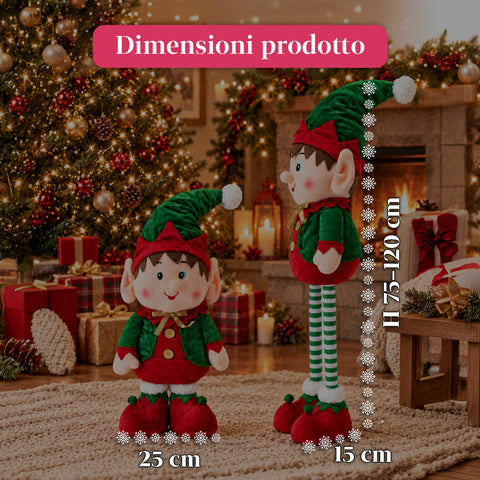 Elfe de Noël extensible, ornement décoratif, couleurs assorties, hauteur maximale 120 cm, jambes télescopiques, pieds lestés, polyester