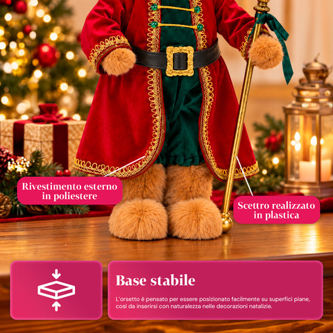 Ours soldat de Noël, décoration de Noël, 2 couleurs, hauteur 60 cm, polyester, avec chapeau, cape et bâton