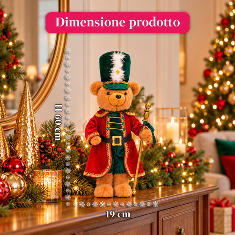 Ours soldat de Noël, décoration de Noël, 2 couleurs, hauteur 60 cm, polyester, avec chapeau, cape et bâton