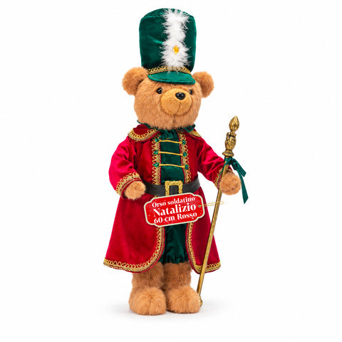 Ours soldat de Noël, décoration de Noël, 2 couleurs, hauteur 60 cm, polyester, avec chapeau, cape et bâton