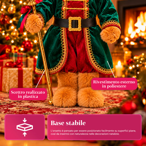 Ours soldat de Noël, décoration de Noël, 2 couleurs, hauteur 60 cm, polyester, avec chapeau, cape et bâton