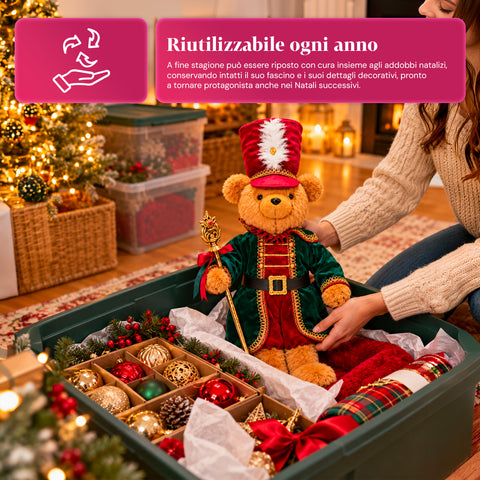 Ours soldat de Noël, décoration de Noël, 2 couleurs, hauteur 60 cm, polyester, avec chapeau, cape et bâton