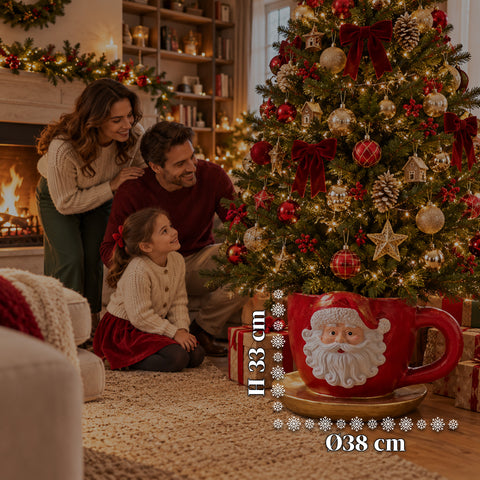 Pied de sapin de Noël en forme de tasse avec Père Noël en relief, trou universel de 4 cm, pour troncs jusqu’à 180 cm, poids 6 kg