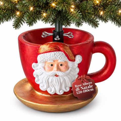 Pied de sapin de Noël en forme de tasse avec Père Noël en relief, trou universel de 4 cm, pour troncs jusqu’à 180 cm, poids 6 kg