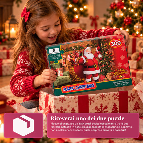 Puzzle de Noël de 300 pièces, 2 modèles assortis expédiés aléatoirement, scène de Noël avec décorations festives, en papier, dimensions 52,5x36,7 cm