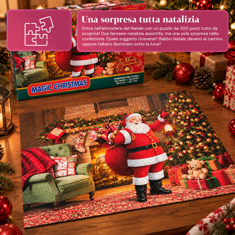 Puzzle de Noël de 300 pièces, 2 modèles assortis expédiés aléatoirement, scène de Noël avec décorations festives, en papier, dimensions 52,5x36,7 cm