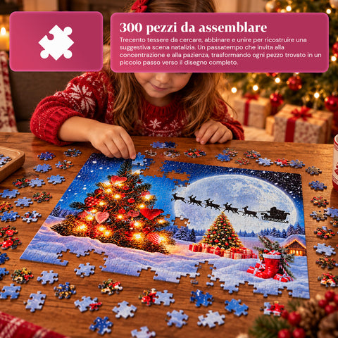 Puzzle de Noël de 300 pièces, 2 modèles assortis expédiés aléatoirement, scène de Noël avec décorations festives, en papier, dimensions 52,5x36,7 cm