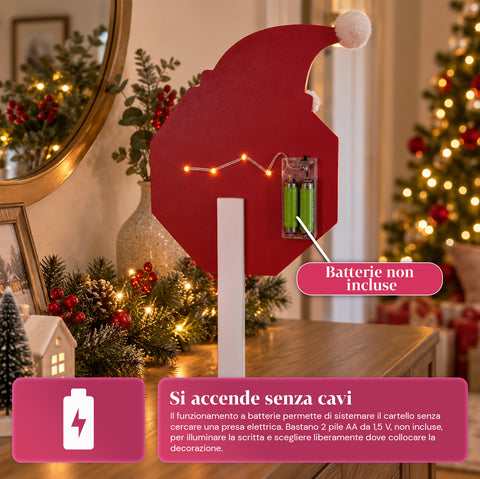 Panneau lumineux « Santa Stop Here » 51 cm, décoration de Noël à LED