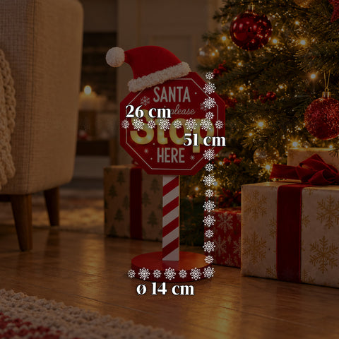 Panneau lumineux « Santa Stop Here » 51 cm, décoration de Noël à LED