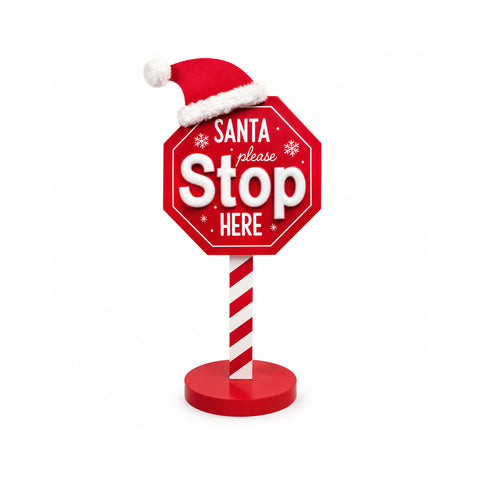 Panneau lumineux « Santa Stop Here » 51 cm, décoration de Noël à LED